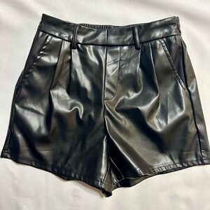Sleek Black High Waist Faux Leather Shorts